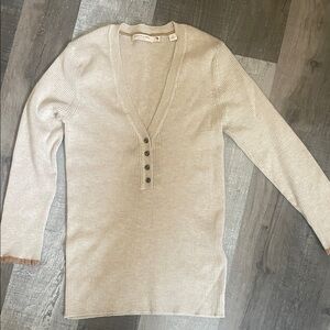 Scotch and Soda Cream Ribbed V-Neck Sweater